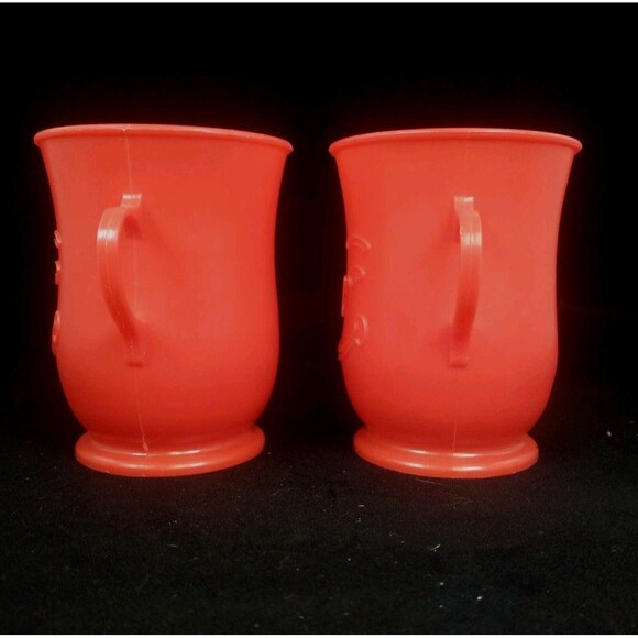 Red Kool-Aid Man 1980's Plastic Cup 4” Set of 2 Vintage 80s - Picture 2 of 8